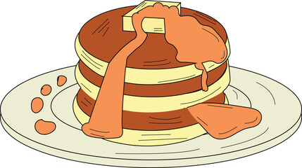 the illustration of delicious pancake with maple syrup on top
