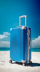 Beach with Travel Suitcase Under Sunny Sky, Illustrating Relaxing Summer Vacation, Tropical Holiday Mood, and Seaside Travel Inspiration