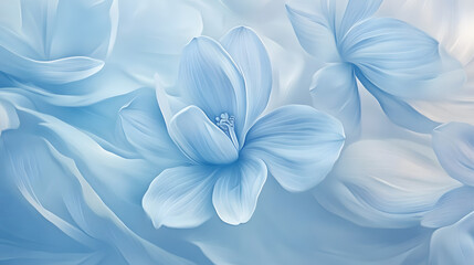A pastel blue soft floral pattern with delicate petals and flowing lines.