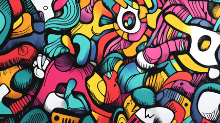 Obraz premium Bright and fun doodle shapes creatively designed with vibrant colors and playful patterns, showcasing lively and artistic expression