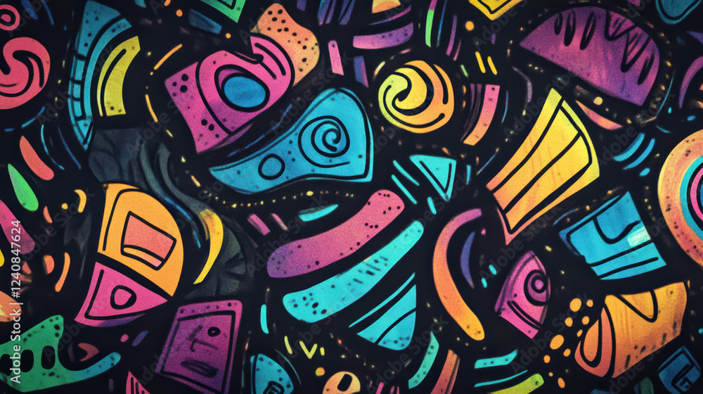 Poster bright and colorful doodle shapes create vibrant and playful design, showcasing mix of abstract form