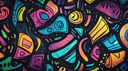 Obraz premium Bright and colorful doodle shapes create vibrant and playful design, showcasing mix of abstract forms and lively colors that evoke creativity and fun