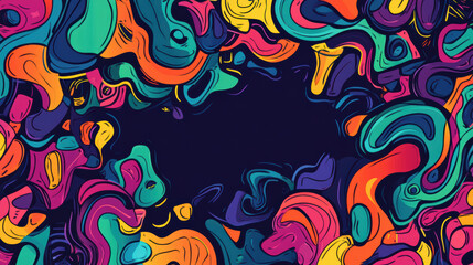 Bright and colorful abstract doodle shapes create vibrant frame, perfect for artistic backgrounds or creative projects. swirling patterns evoke sense of fun and imagination