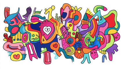 Obraz premium Colorful abstract doodle shapes arranged in vibrant composition, showcasing playful designs and lively colors that evoke creativity and joy