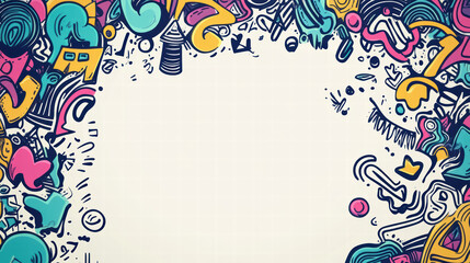 Fototapeta premium Colorful abstract doodle shapes creatively arranged in vibrant border, perfect for backgrounds or creative projects. playful design adds fun touch to any artwork
