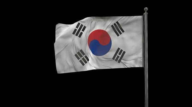 South Korea flag animation on transparent background. Alpha 4K