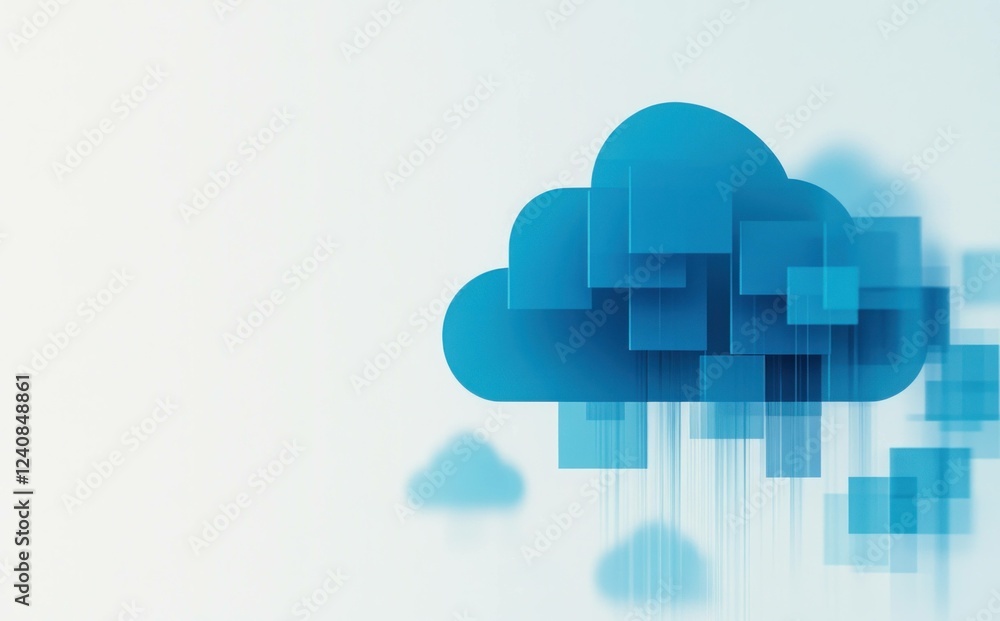 Aufkleber abstract blue cloud composition with geometric shapes representing digital data storage and connecti