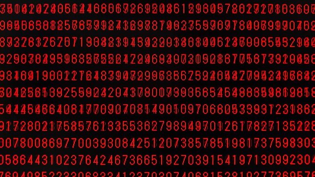 コンピュータ空間のランダムな文字列・さまざまな文字を含むデータベース・エンコードされたプログラム内のデータセット・数学的計算・数字・横長・ビデオ
