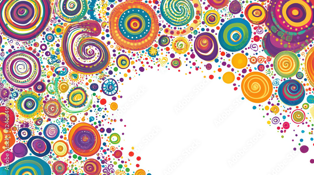 Aufkleber colorful abstract geometric shapes with vibrant swirls and circles create lively border pattern, per