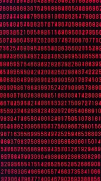 コンピュータ空間のランダムな文字列・さまざまな文字を含むデータベース・エンコードされたプログラム内のデータセット・数学的計算・数字・縦長・ビデオ
