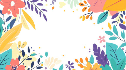vibrant floral border design featuring colorful flowers and leaves, perfect for invitations or greeting cards. bright colors create cheerful atmosphere