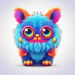 Fototapeta premium Cute colorful fluffy monster with big eyes and ears with fur