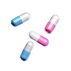 three pills flying in the air on a white background