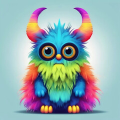 Obraz premium Cute colorful fluffy monster with big eyes and ears with fur
