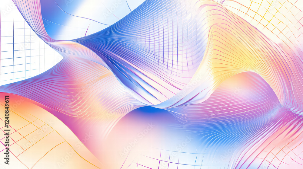 Poster colorful abstract geometric shapes create vibrant, flowing pattern with soft gradients and smooth cu