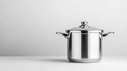 Stainless steel pot, kitchen counter, white background, cooking