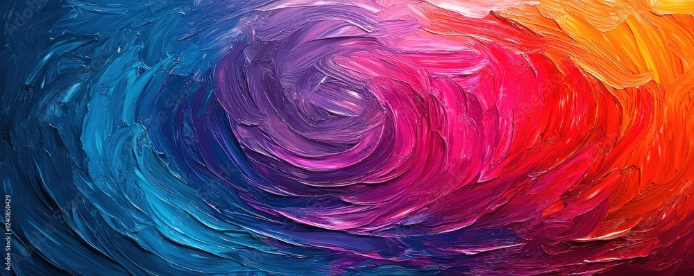 Poster a vibrant swirl of colors, blending deep blues and purples with bright reds and oranges, creating a 