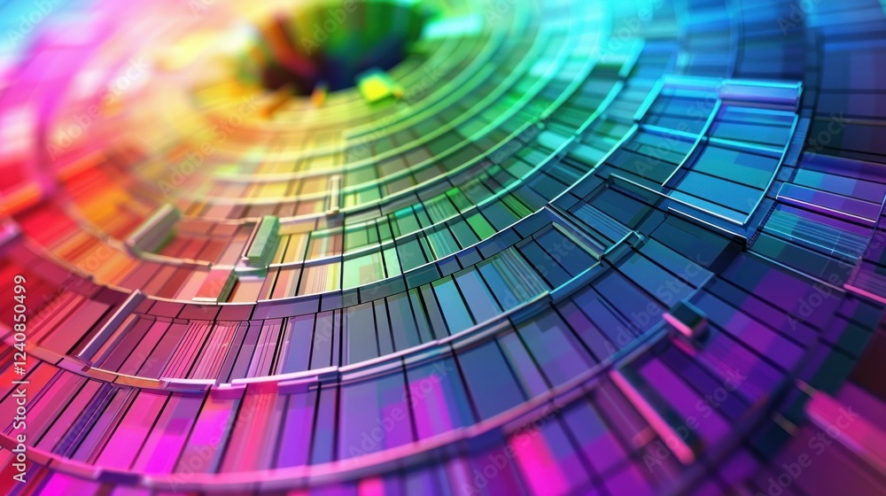 Aufkleber a computer-generated color wheel with pixelated color sections representing a tech-inspired design.