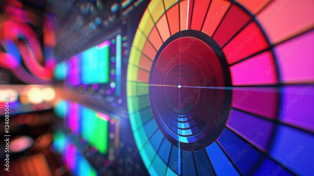 Poster a digital representation of a color wheel on a computer screen with rgb segments.