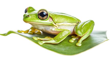 Obraz premium Green Tree Frog Resting on a Leaf