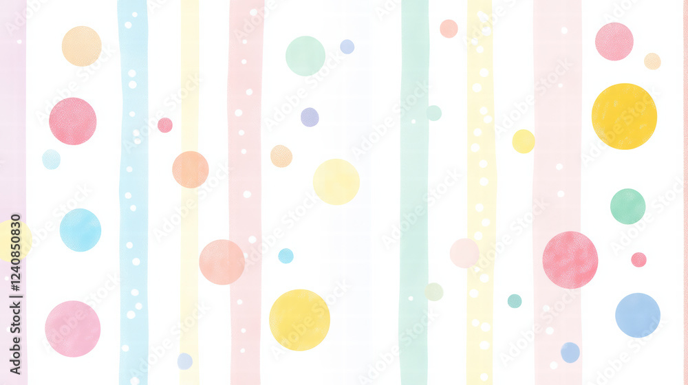 Poster colorful abstract geometric shapes with pastel circles and stripes create playful and cheerful patte