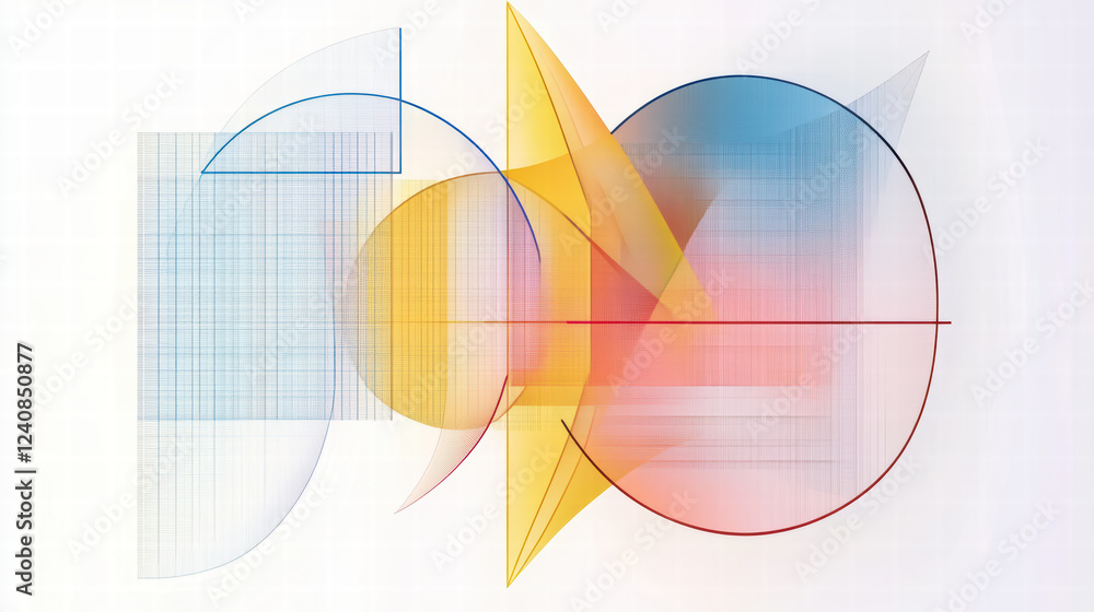 Poster colorful abstract geometric shapes create vibrant grid pattern, showcasing blend of curves and lines