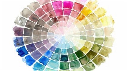 Obraz premium A delicate watercolor-painted color wheel with soft, blended hues.