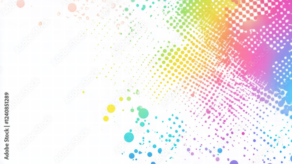 Poster colorful abstract geometric shapes create vibrant pattern with dots and gradients, evoking sense of 