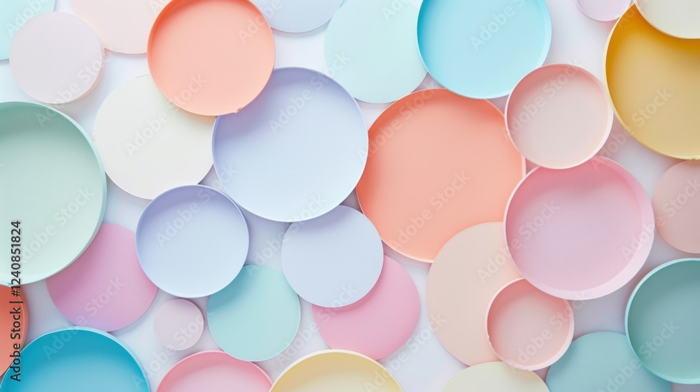 Poster a minimalist design with color wheel circles in soft pastel hues arranged in a circle.