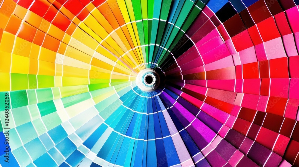 Poster a vibrant color wheel made up of concentric circles, each representing a different color.