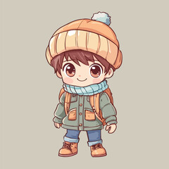 Cute cartoon Boy Wearing Winter vector illustration 