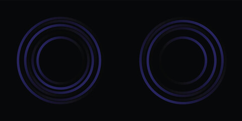 Gradient neon circle frame set. Line light. Glowing border isolated on dark background. Colorful night banner, vector light effect.