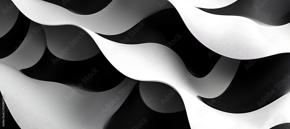 Poster a contemporary black and white background with a geometric arrangement of wavy patterns forming a un