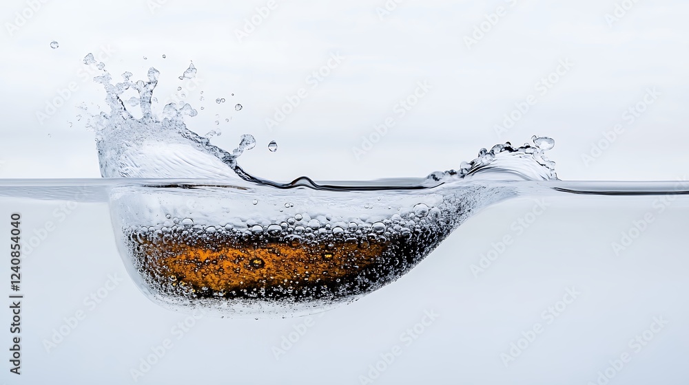 Poster abstract amber object splashing into water