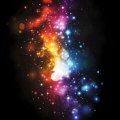 A colorful light effect background with glowing lights and stars, glowing effects, dark color backgrounds, a beautiful digital illustration, a black background, vector art for print on demand..