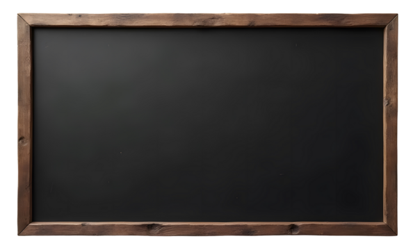 A wooden framed blackboard sign with a clean, blank surface ready for writing. Perfect for cafes, restaurants, or shops. Isolated on transparent background,
