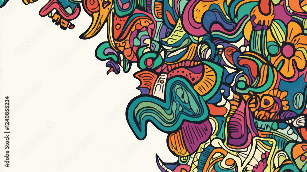 Aufkleber colorful and abstract doodle shapes create vibrant and playful design, showcasing intricate patterns