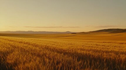 Obraz premium Golden wheat field sunset landscape, rural farmland