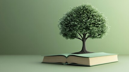 Green Tree Growing from Open Book in Soft Light