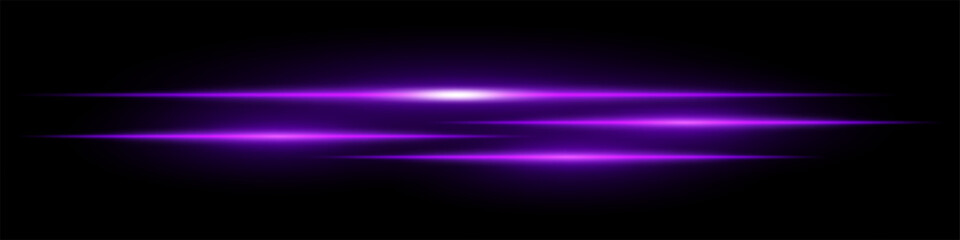 Fototapeta premium Purple speed light streaks set. Glowing motion blur lines futuristic neon effect on a dark background. Sci-fi energy beams, cyberpunk style, high-tech speed trails, and digital acceleration visuals