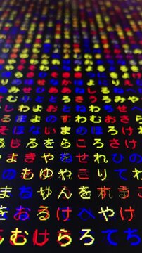 コンピュータ空間のランダムな文字列・さまざまな文字を含むデータベース・エンコードされたプログラム内のデータセット・数学的計算・大規模言語モデル・機械翻訳・日本語・縦長・ビデオ
