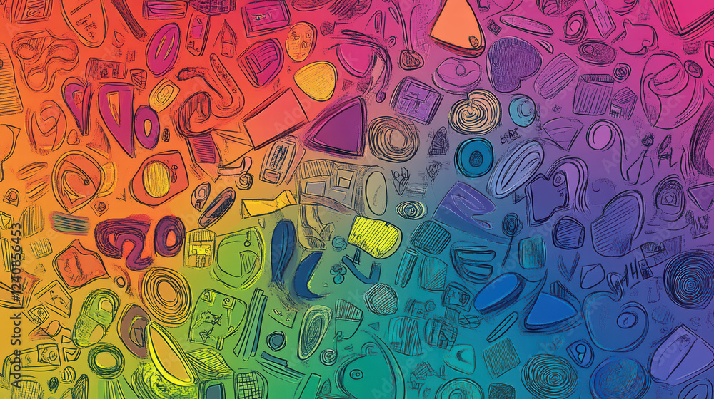Poster colorful doodle shapes create vibrant and playful background, featuring variety of abstract forms an