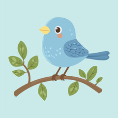 A blue bird with a yellow beak on a branch vector illustration 