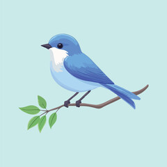 A blue bird with a yellow beak on a branch vector illustration 