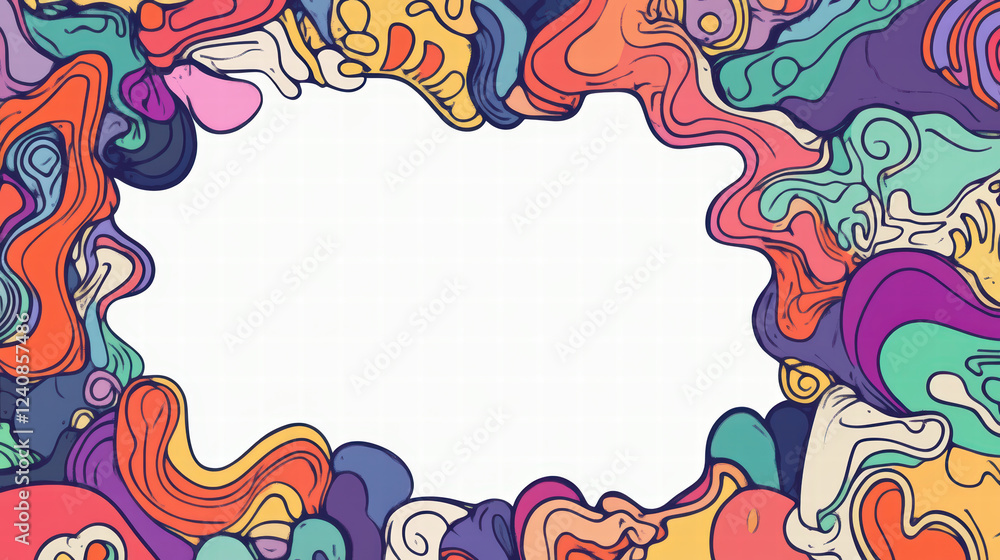 Aufkleber whimsical doodle shapes in vibrant colors create playful border around blank space, inviting creativ