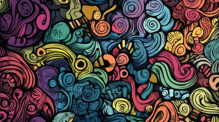 Fototapeta premium Whimsical doodle shapes in vibrant colors create lively and playful abstract design. intricate patterns and swirls evoke sense of creativity and joy