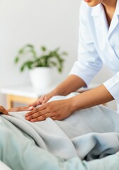 Fototapeta premium Nurse providing compassionate care in hospital room with focus on comfort and wellbeing