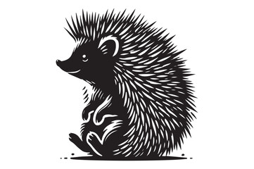 Detailed Black and White Illustration of a Hedgehog
