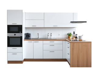 Modern kitchen design featuring stainless steel sink and microwave modern