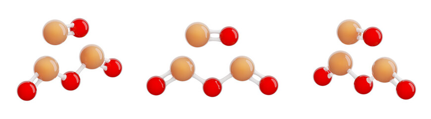 Molecule of Iron(II,III) oxide or magnetite. Set of views. Molecular formula: Fe3O4. Chemical model: Ball and stick. Isolated. White background. 3D illustration